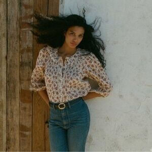 Doen Hickory Top in Burgundydy Songbird Toile, XS